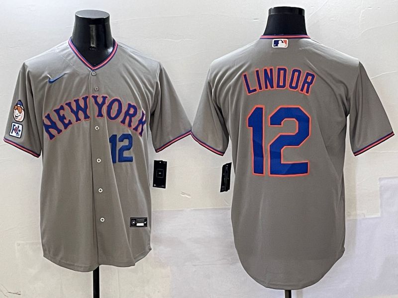 Men New York Mets #12 Lindor Grey Second generation 2025 Nike MLB Jersey style 9